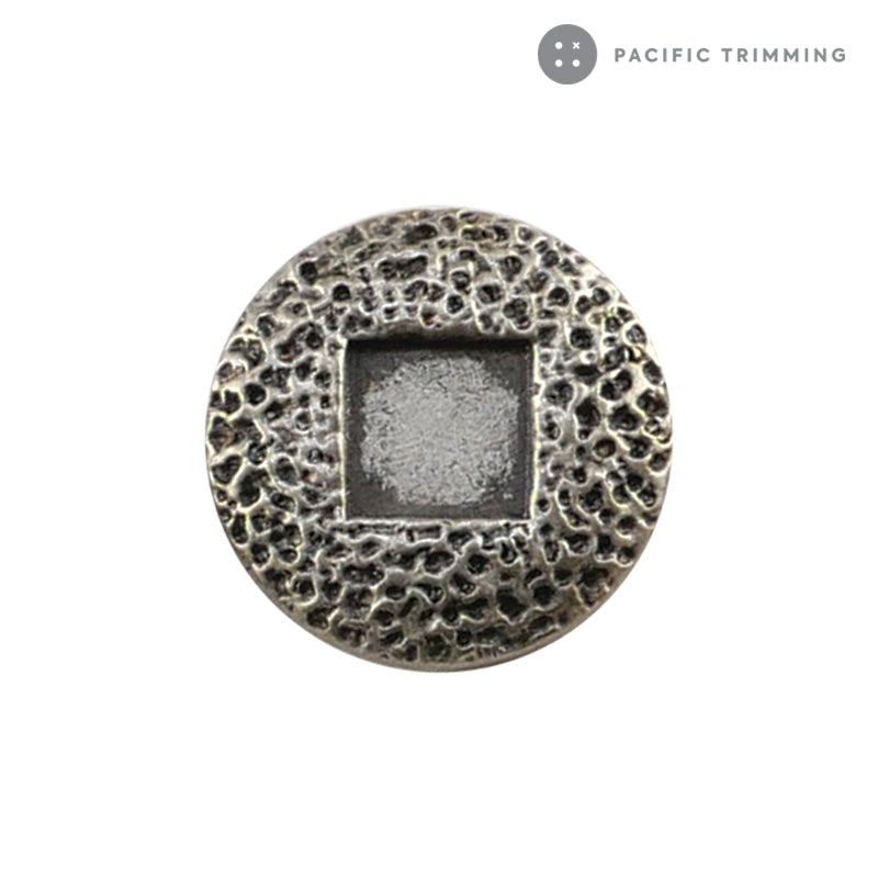 Textured Flat Shape Silver Metal Shank Button