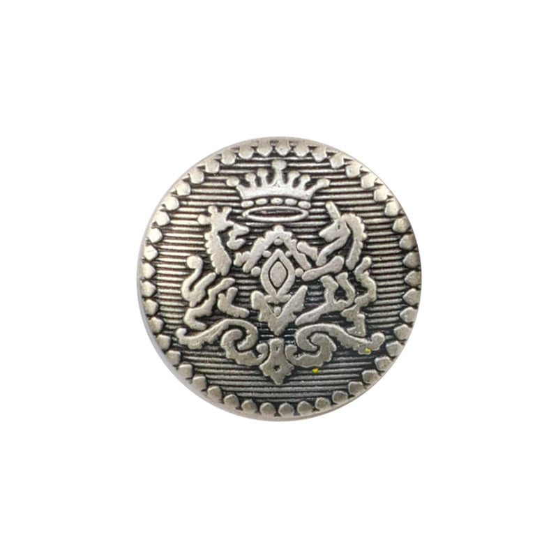 Crest Round Dome Shape Silver Metal Shank Button