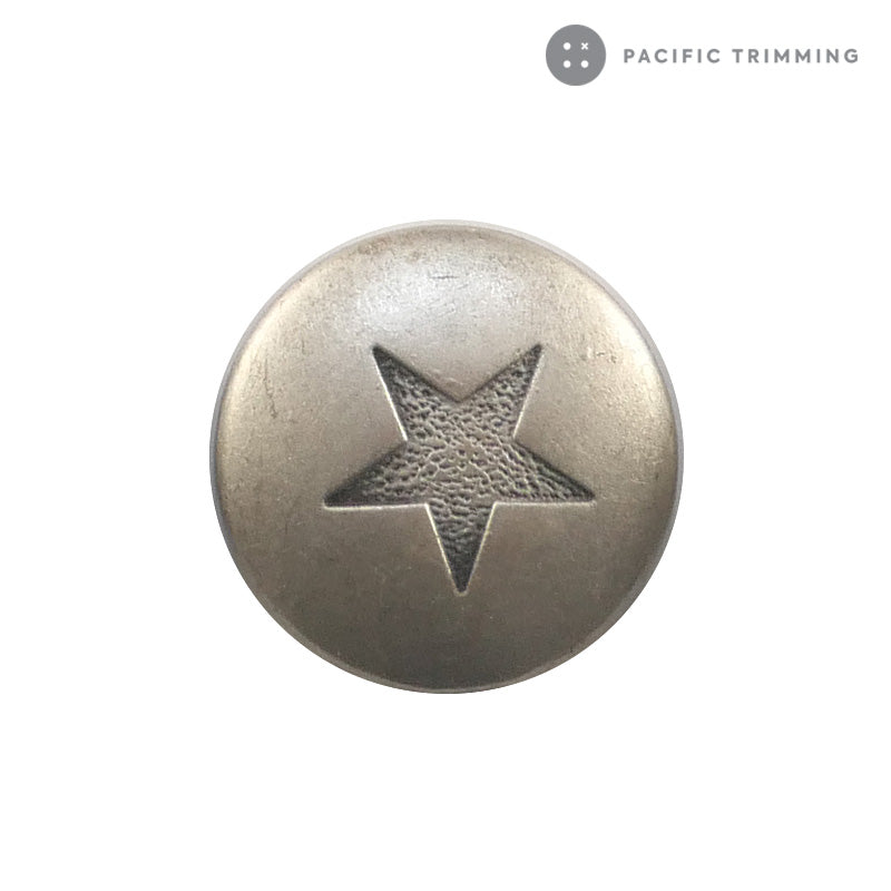 Star Engraved Matte Silver Metal Shank Button