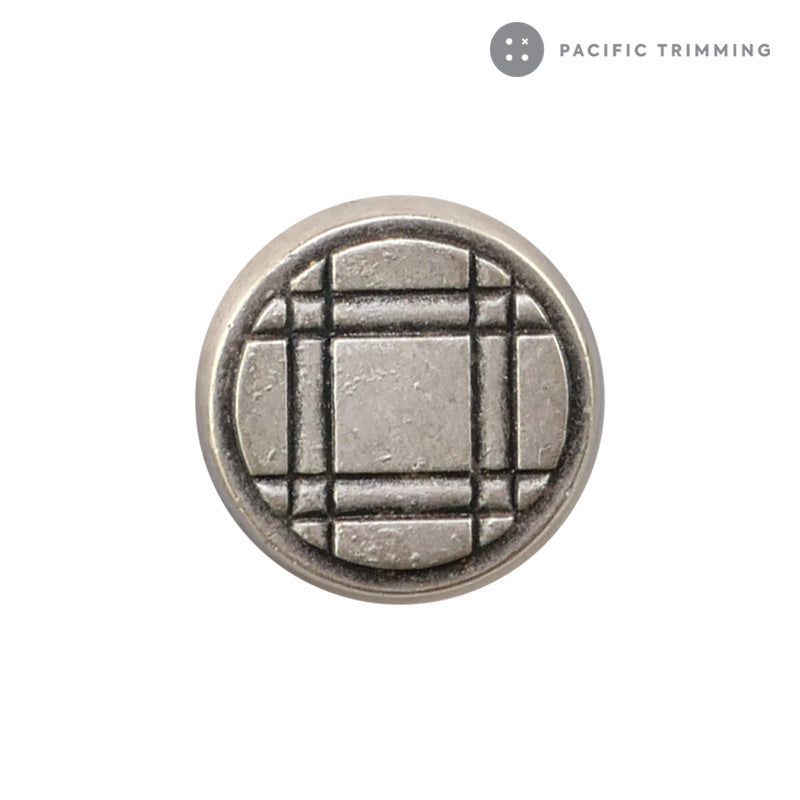 Striped Silver Round Matte Finish Metal Shank Button