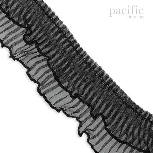 1.75 Inch Sheer Double Pleated Black