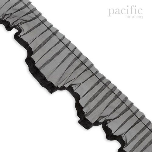 1.5 Inch Satin Edged Sheer Pleated Black