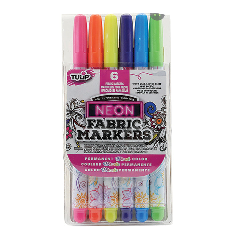 Tulip Fine Tip Neon Fabric Markers 6 Pack