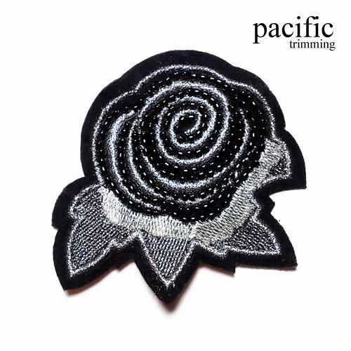 3.13 Inch Beaded Embroidery Rose Patch Sew On Black/Gray