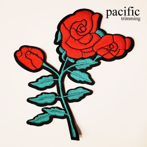 6.63 Inch Embroidery Rose Patch Iron On Red/Green