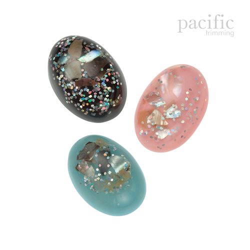 18mm Shell Decorated Flatback Beads Black/Pink/Blue