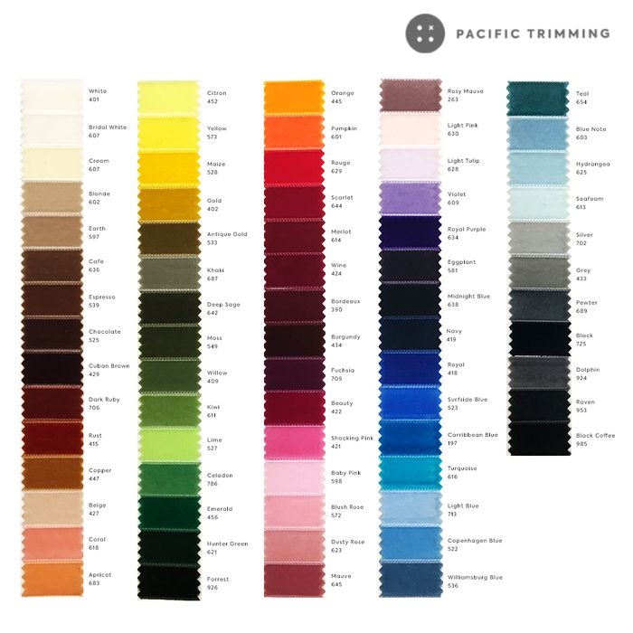 Wide Velvet Ribbon Woven Edge Color Chart
