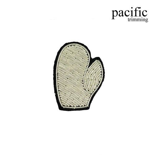 1.25 Inch Zari Embroidery Mitten Emblem Patch Sew On Silver