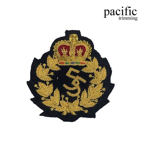 3 Inch Zari Embroidery Royal Emblem Badge Black/Gold
