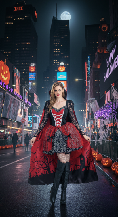 [*Halloween Clearacne Sale*] Vampire Queen Costume with Cape - Gothic Vampire Look for Halloween