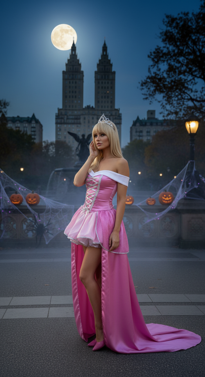 [*Halloween Clearacne Sale*] Princess Aurora Costume - Pink Fairy Tale Princess Dress with Tiara for Halloween