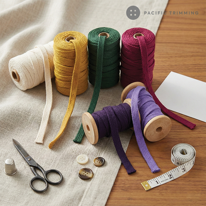 3/8" Cotton Flat Drawstring Cord Multiple Colors