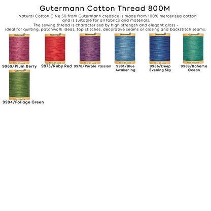 Gutermann Cotton Thread 800M 37 Colors