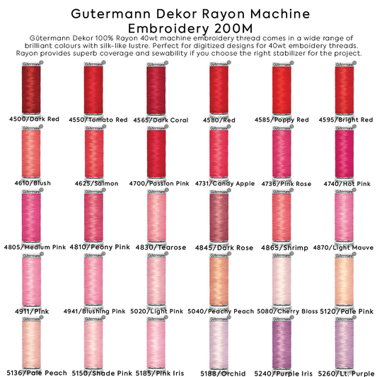 Gutermann Dekor Rayon Machine Embroidery 200M Colors #4500 to #5260