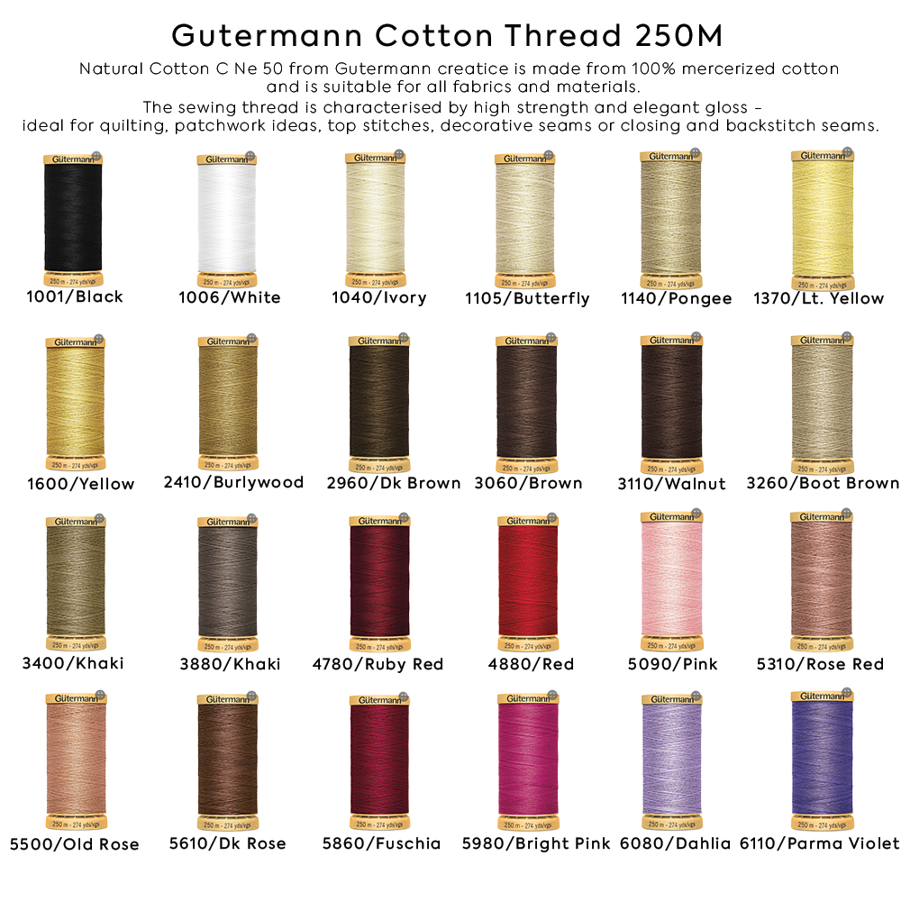 Gutermann Cotton Thread 250M 45 Colors