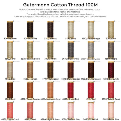 Gutermann Cotton Thread 100M 165 Colors #1001 to #5070