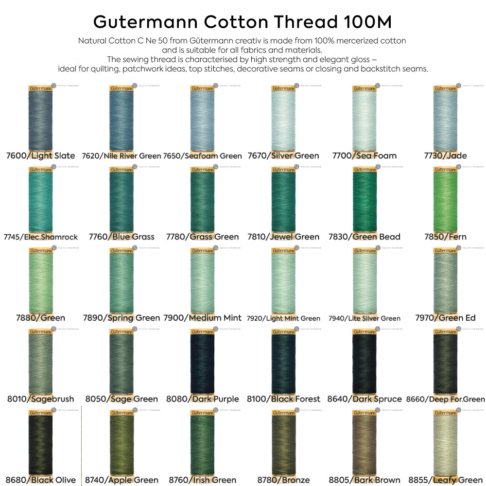 Gutermann Cotton Thread 100M 165 Colors #7600 to #9800