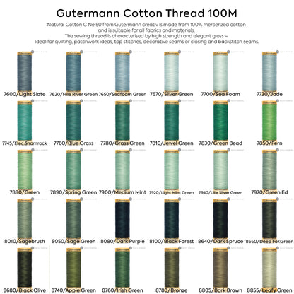 Gutermann Cotton Thread 100M 165 Colors #7600 to #9800