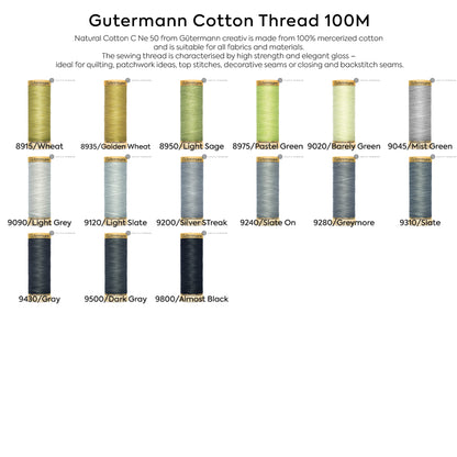 Gutermann Cotton Thread 100M 165 Colors #7600 to #9800