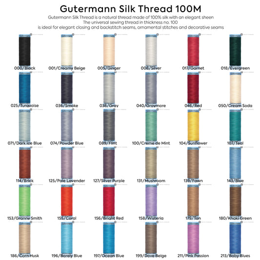 Gutermann Silk Thread 100m 134 Colors #000 to #213