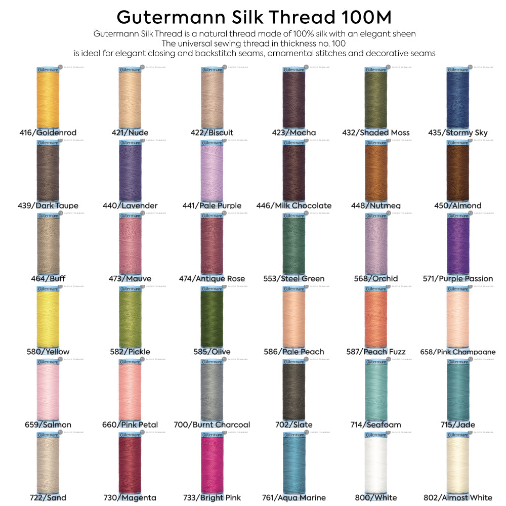 Gutermann Silk Thread 100m 134 Colors #416 to #802