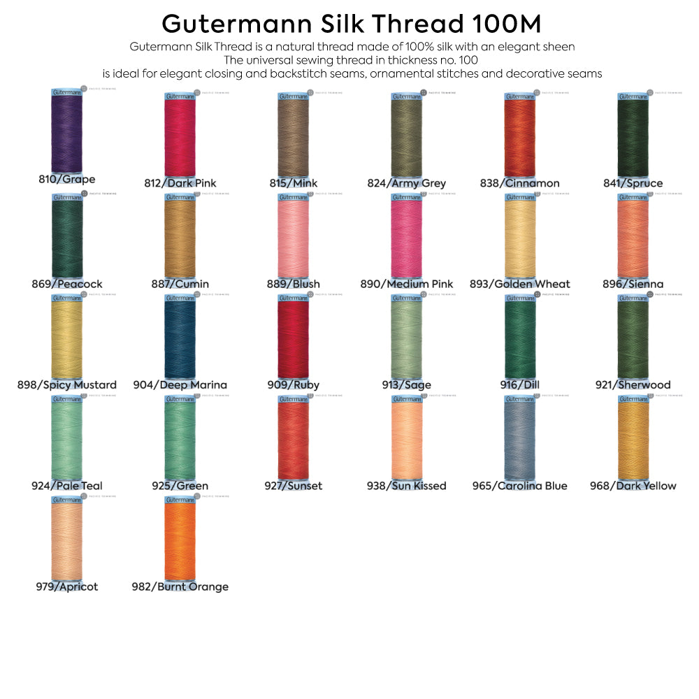 Gutermann Silk Thread 100m 134 Colors #810 to #982