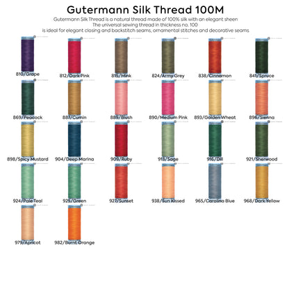 Gutermann Silk Thread 100m 134 Colors #810 to #982