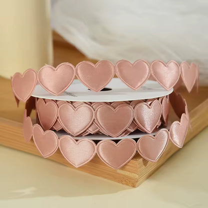 Heart Shaped Edge Woven Ribbon - Lotus Root Pink / Roll (10 Yards) / 2.5cm