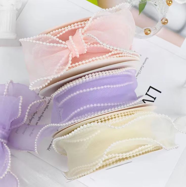 Pearl Fishtail Organza Ribbon 4cm