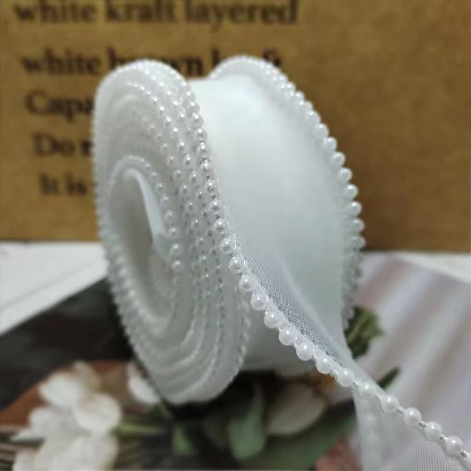 Pearl Fishtail Organza Ribbon 4cm