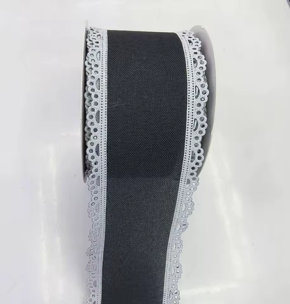 Scalloped Eyelet Lace Edge Faux Linen Wired Ribbon