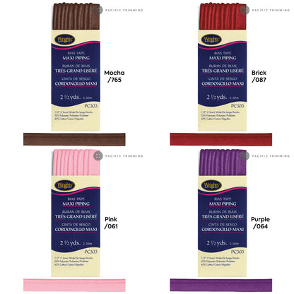 Wrights Maxi Piping Bias Tape 1/2" Multiple Colors