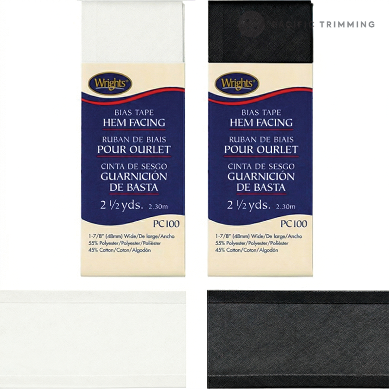 Wrights Bias Tape Hem Facing 1 7/8" Black & White
