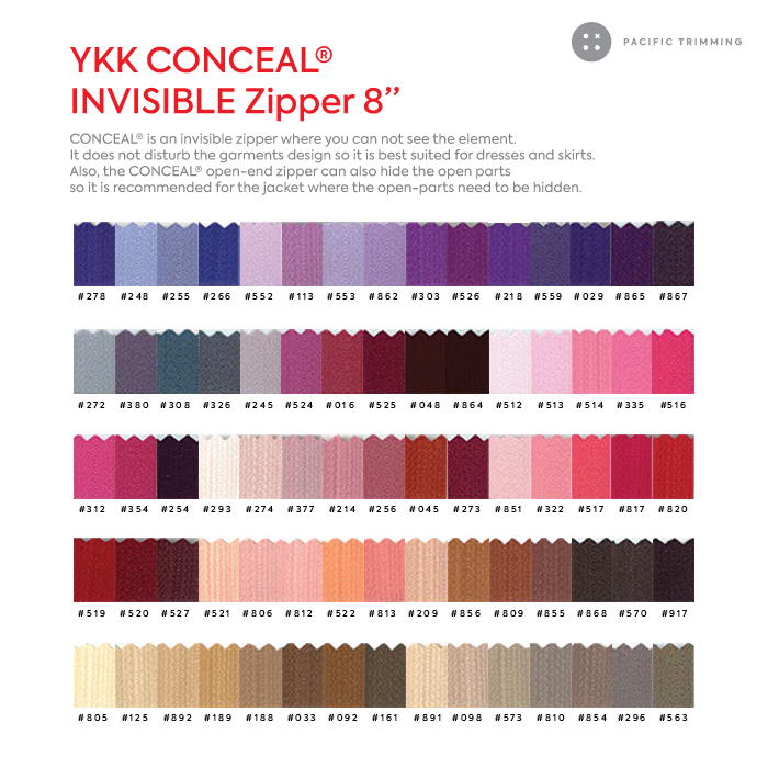 #2 YKK Conceal Invisible Zipper Closed End 8"