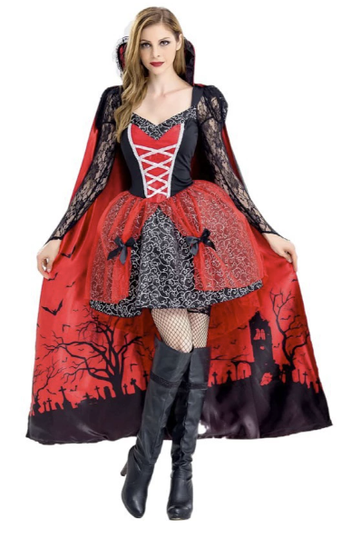 [*Halloween Clearacne Sale*] Vampire Queen Costume with Cape - Gothic Vampire Look for Halloween