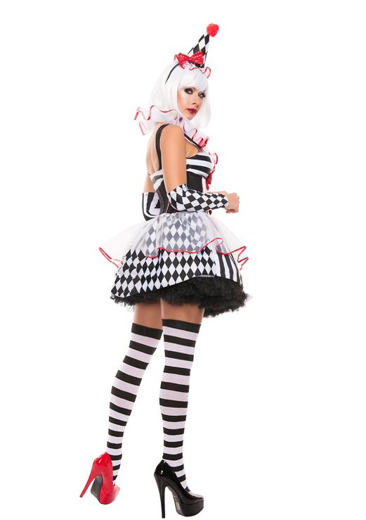 [*Halloween Clearance Sale*] Harlequin Clown Costume - Black and White Striped Dress with Red Accents for Halloween