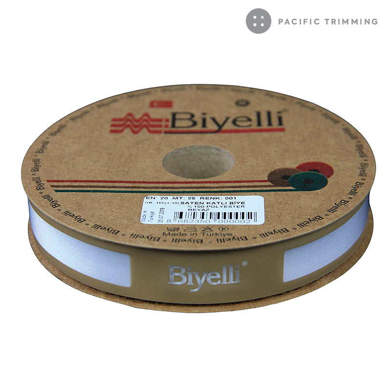 Biyelli 3/4" Satin Bias Tape 01 White