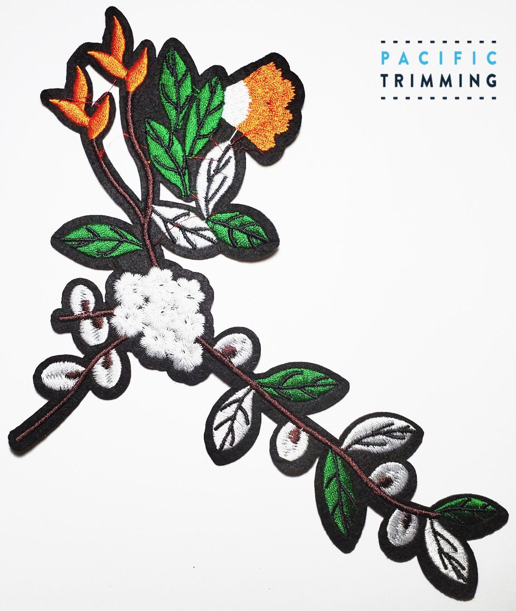 6.63 Inch Embroidery Flower Patch Iron On White/Orange/Green