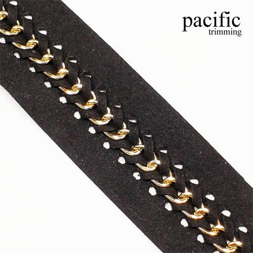 1.63 Inch Black PU Trim with Gold Chain