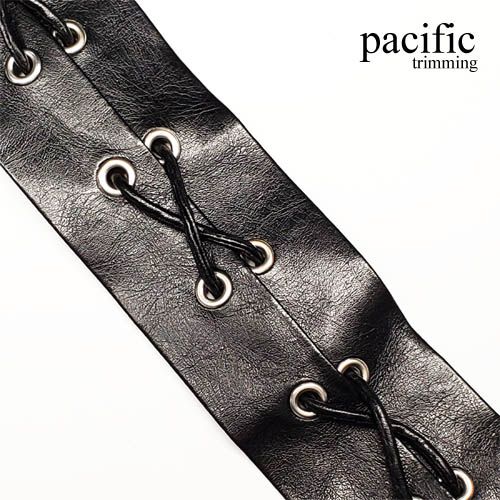 1.88 Inch Black PU Braided Trim with Silver Eyelets