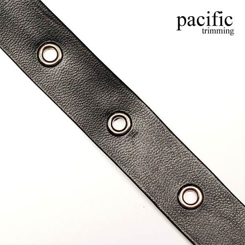 0.75 Inch Black PU Trim with Silver Eyelet 