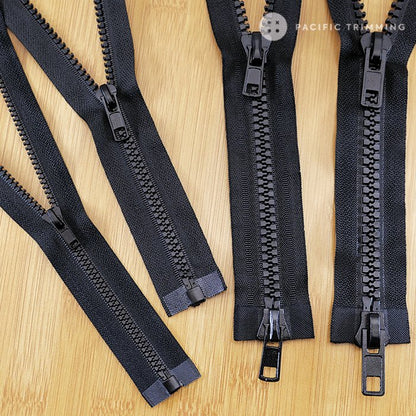 #3, #5, #8, #10 Black One Way Two Way Molded Plastic Zipper