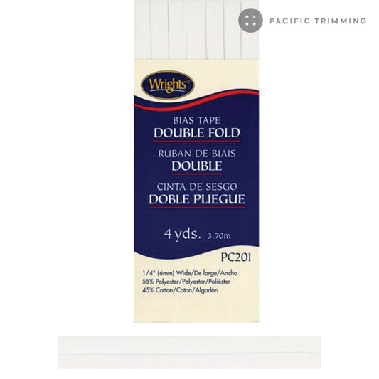 Wrights Double Fold Bias Tape 1/4" White