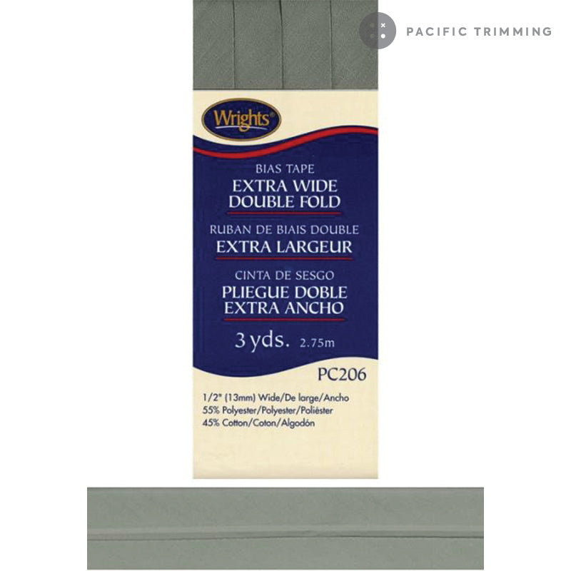 Wrights Double Fold Bias Tape  1/2" Light Grey