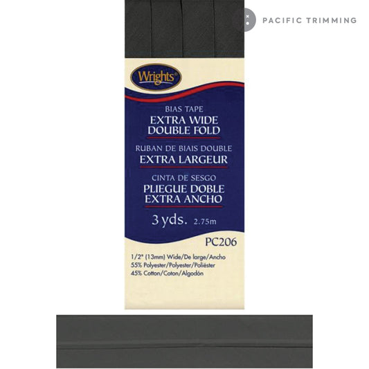 Wrights Double Fold Bias Tape  1/2" Dark Grey