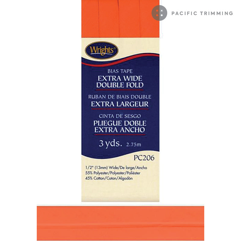 Wrights Double Fold Bias Tape  1/2" Orange