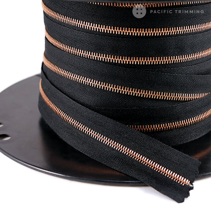 riri Zipper Continuous Chain Black Tape with Copper Teeth