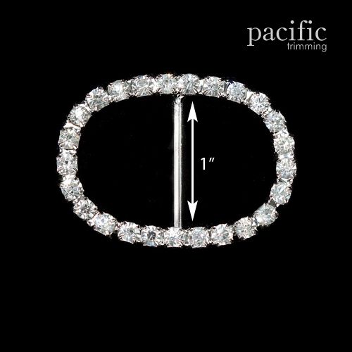 1 Inch Oval Rhinestone Slider Silver