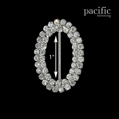 1 Inch 2-Row Oval Rhinestone Slider Silver