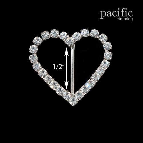 0.5 Inch Rhinestone Heart Slider Silver